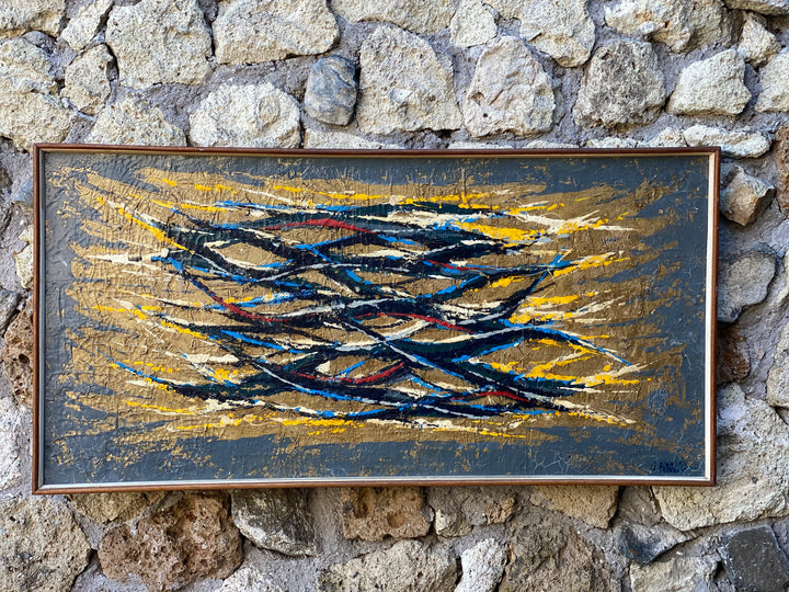 Quadro Olio su tela astratto Toni Pizzica 1968, firmato in basso a destra